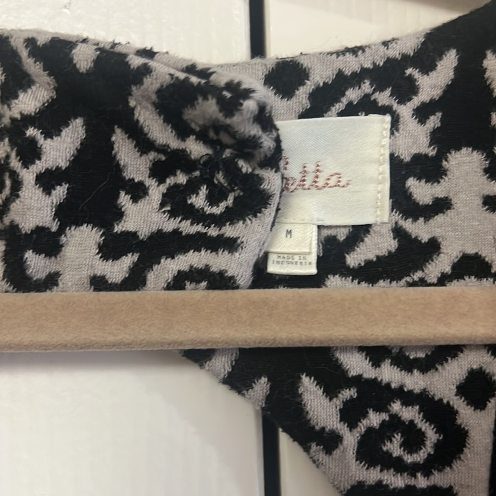 Anthropologie Deletta black grey swirl print mini dress stretchy cap sleeves M - Picture 4 of 12